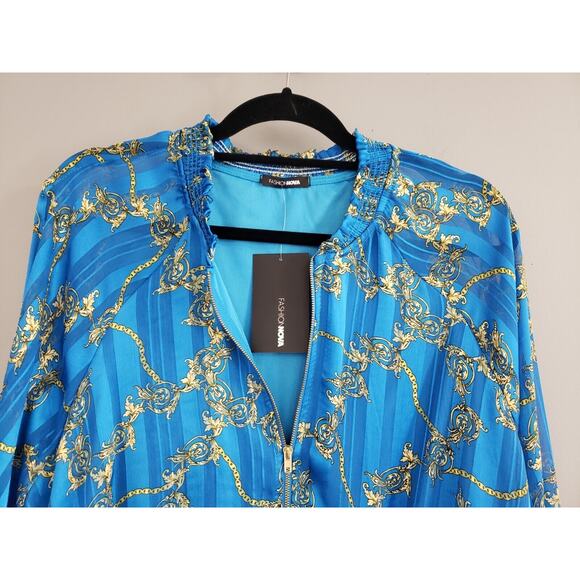 NEW SIZE 1X Fashion Nova SUPER LIGHTWEIGHT Where you goin bomber blue gold - Picture 5 of 7